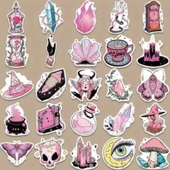 50 Pack of Cute Pink Gothic Witch Stickers for Laptop/Water Bottle/Phone Case