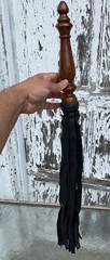 BDSM Real Leather Flogger, Black Cowhide Leather 25 Falls Wooden handle Sex Whip