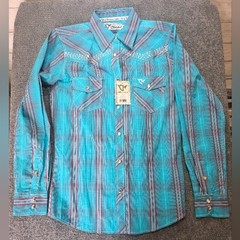 Cowgirl Hardware Women’s Small Turquoise Plaid Western Snap Shirt Bridle