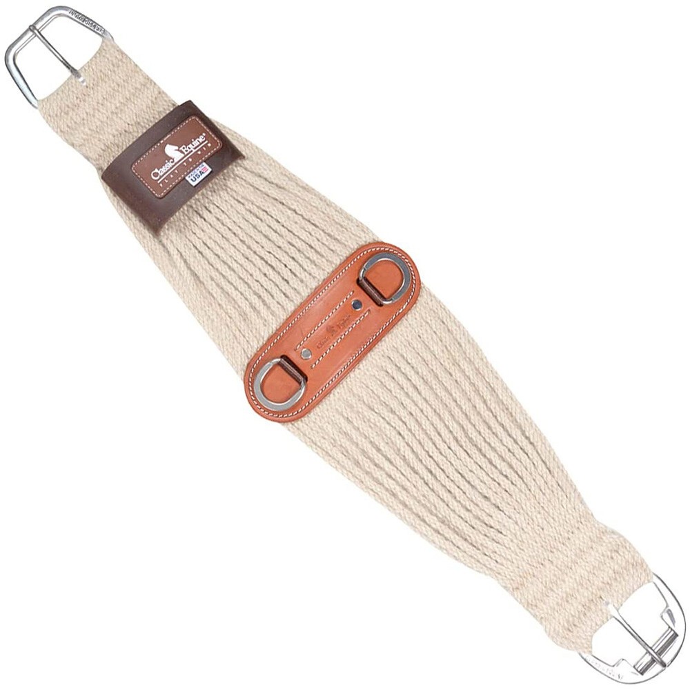 CLASSIC EQUINE 100% Mohair 31 Strand Natural 28in Roper Cinch w Leather Center