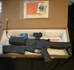 Krytac Electric Airsoft Rifle with Red Dot Sight, Battery Connector and Magazine