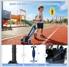 3 Wheel Scooters for Kids 2-5 5-7 Years, 4 Adjustable Heights Foldable Metal…