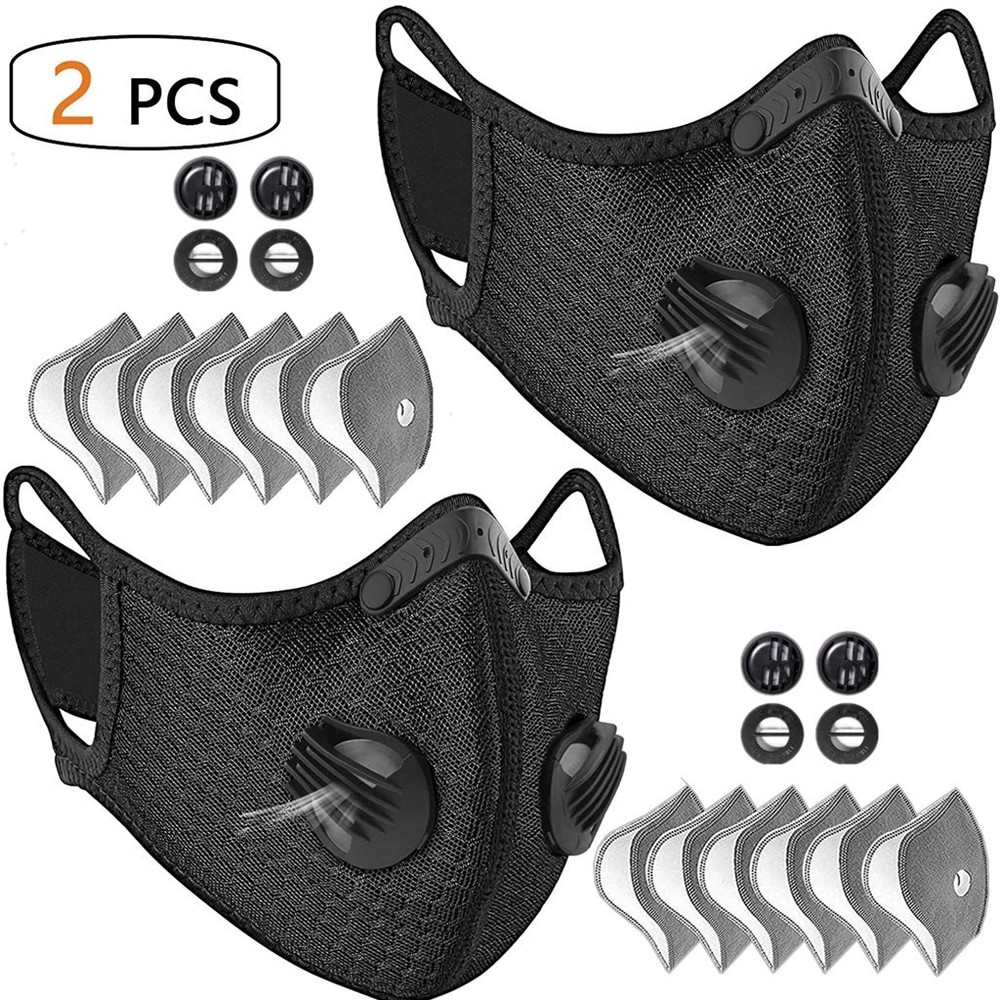 2-Pair Carbon Filter Face Masks with Valves – Reusable for Sports & Outdoors