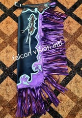 Custom Tooled Leather Rodeo Chaps – Metallic Purple Fringe, Adult Western Wear