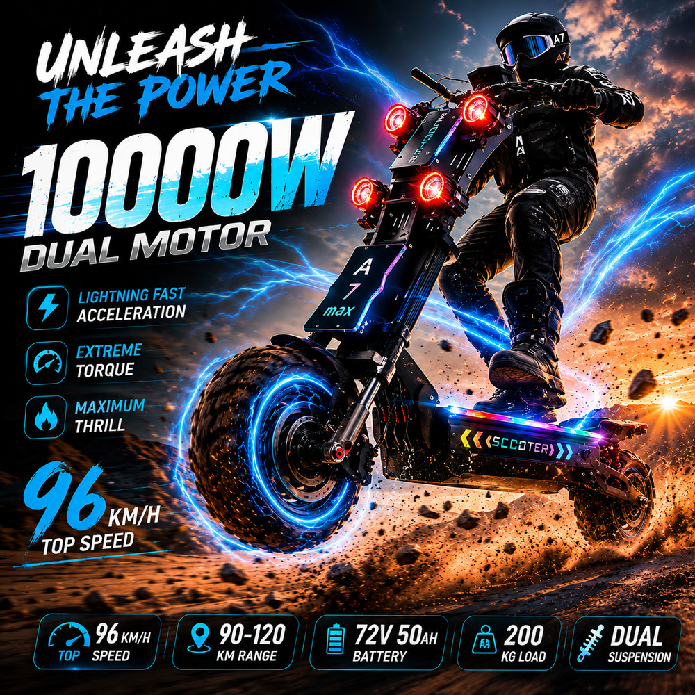 GleeRide A7 Max 10000W Dual Motor Electric Scooter 72V50A Off Road E-Scooter..