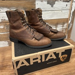 Ariat Heritage Lacer II Distressed Brown Leather Boots Size 8 Roper Toe W/Kiltie