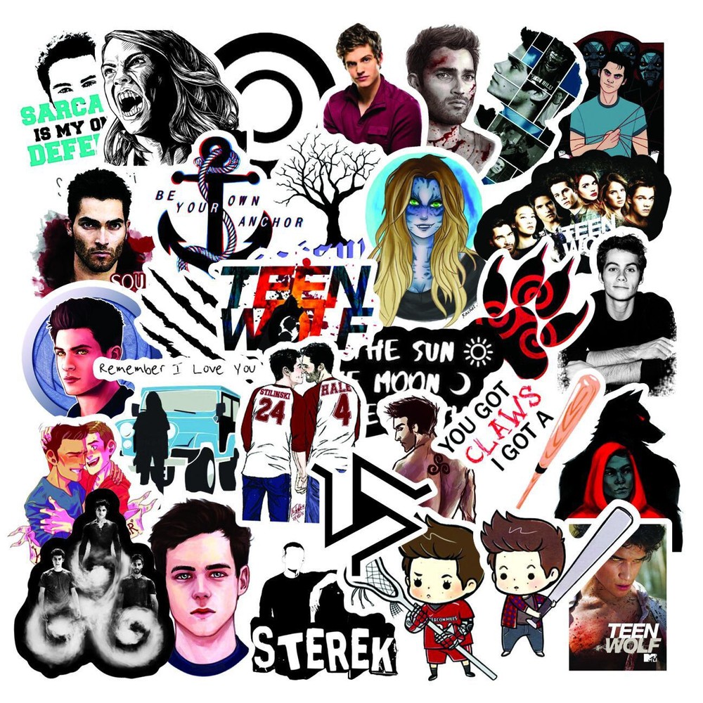 50pcs Waterproof Vinyl Teen Wolf Sticker Pack For Laptop,Water Bottle