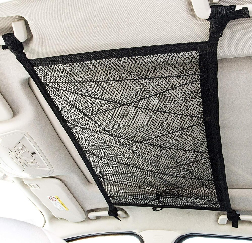 Car Ceiling Cargo Net Pocket,31″x21″ Adjustable Double-Layer Mesh SUV Roof