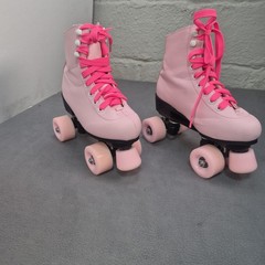 Pink Led Light Up Pink Quad Roller Skates Girls Size 5 (37) PU Leather