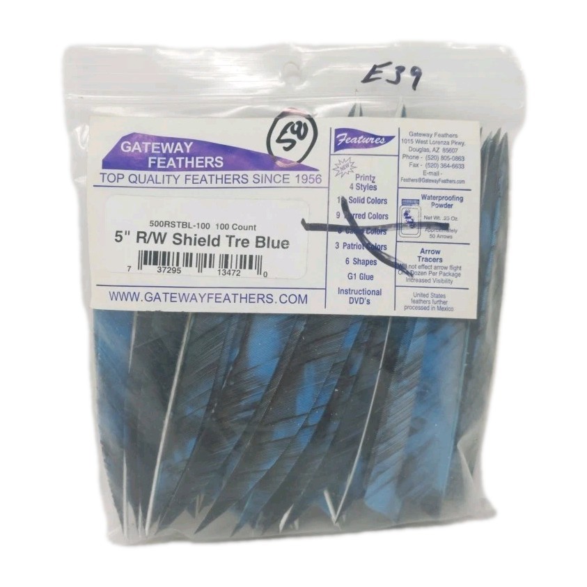 58 Count Gateway Archery Arrow Feathers 5″ Right Wing: Shield Camo Tre Blue