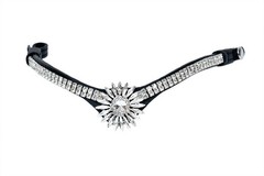 Crystal Sunburst Horse Browband Black Leather Rhinestone Bling
