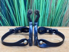 Black Western Spurs w Gold Trim & Black Leather Straps