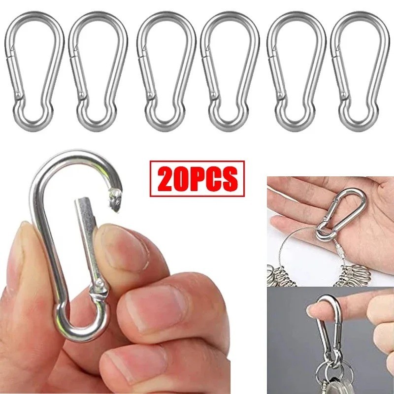 20 PCS Stainless Steel Carabiners Spring Snap Hooks Heavy Duty Keychain Clip NEW