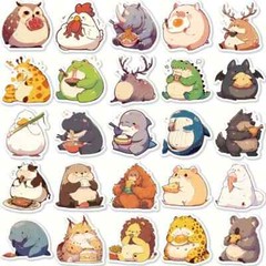 50 Pack of Chubby Animal Stickers for Laptop/Water Bottle/Phone Case/Tablet/iPad