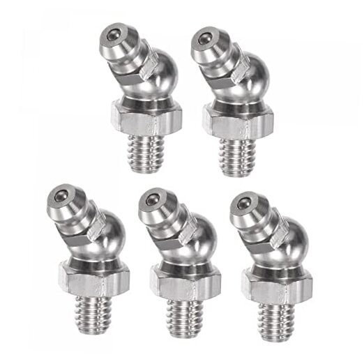 201 Stainless Steel 45 Degree Grease Fitting Thread Hydraulic Grease M6 x 1mm