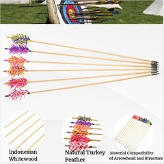 6X 32″ Archery Wooden Arrows Feather Flu-Flu Recurve Compound Bow Shooting Hunt