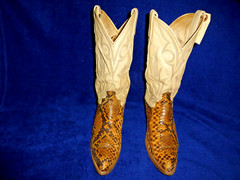 DAN POST MENS SNAKESKIN/ LEATHER BOOTS SIZE 9D DEEP V –MAKE AN OFFER
