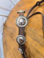 Vintage Horse Western Headstall With Silver Concho marked Alpaca Mexico
