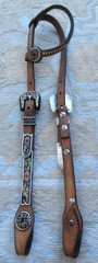 Beautiful Cowperson Tack Studded Silver Brass Copper Red Stones Horse Headstall