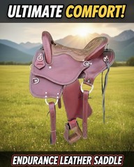 TRACKING ENDURANCE RACING LEATHER HORSE SADDLE ON FIBERGLASS TREE
