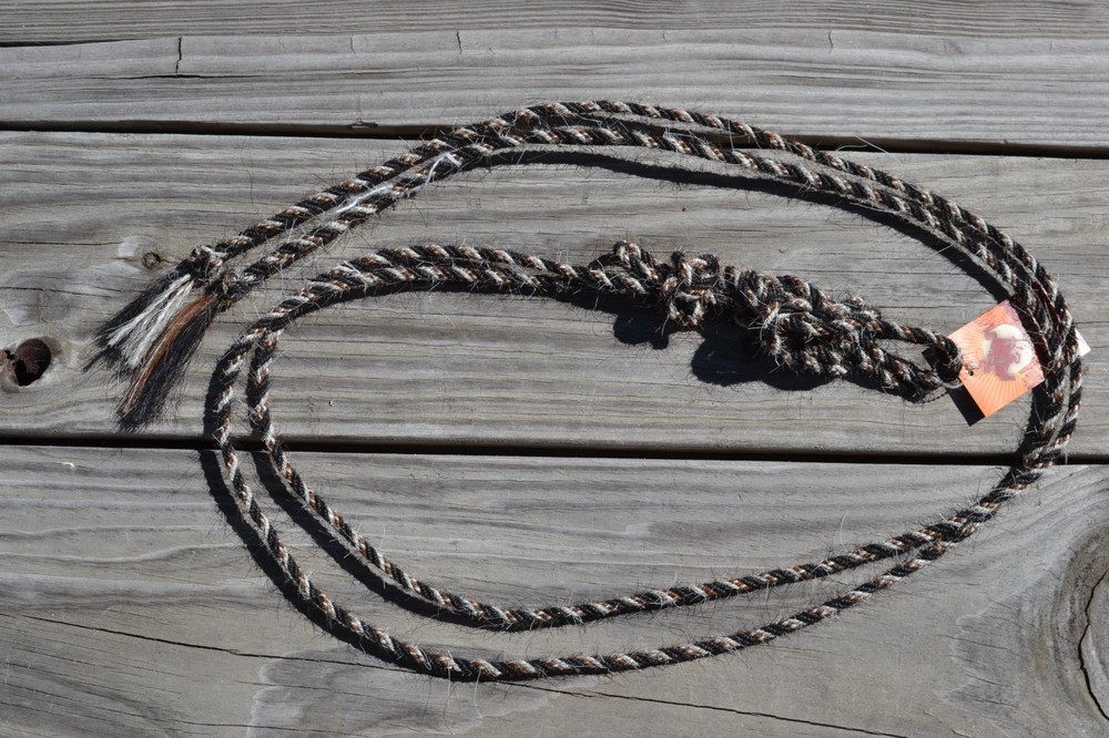 Jose Ortiz 1/4″ Mane Hair Pre-Tied Fiador/Get Down Rope 16′-Black/Chestnut/White