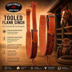 Challenger Western Floral Tooled Leather Rear Flank Back Cinch w/ Billets 9776