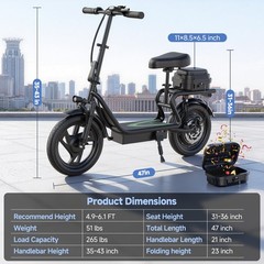 AOVOPRO Electric Scooter Adults 22MPH 28Miles Range 14» 750W E-Scooter w/Seat