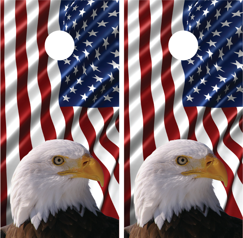 Waving American Flag Bald Eagle #2 Cornhole Board Decal Wrap Wraps