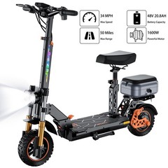 Ruitoo 1600W Electric Scooter Adult Foldable E-Scooter 48V 20.8AH 34MPH 50 Miles