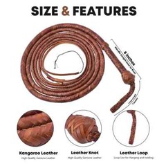 Kangaroo Leather Hide Bullwhip 04 to 16 Feet,16 Plaits Indiana Jones Bull Whip