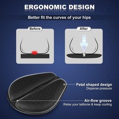 Foldable Motorcycle Gel Seat Cushion, Large 3D-Honeycomb Large, Black