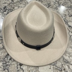 Ivory Western Hat with Silver Concho Band,Polyester Cotton blend, adjustable