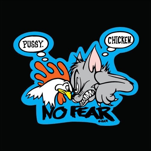 PUSSY CHICKEN, NO FEAR GEAR Vinyl Decal Stickers Vintage Motocross Skateboard