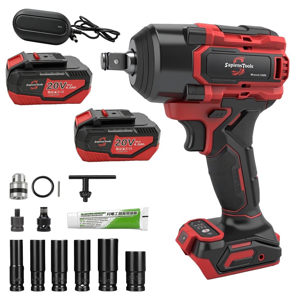 20V Brushless Impact Wrench Kit, 500Nm High Torque, 1/4″ with Adapter 4-Speed…