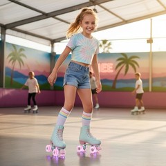 XUDREZ Roller Skates for Girls and Women, Light Green PU Leather Indoor Outdo…