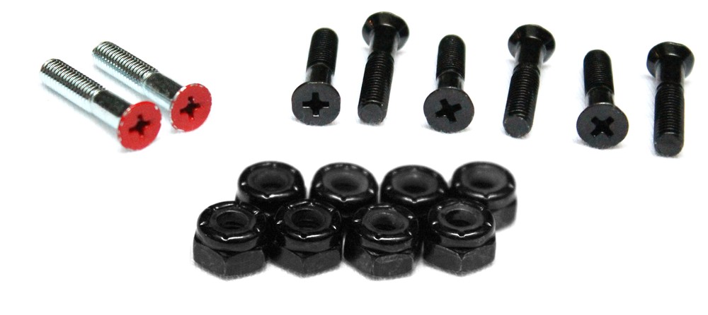 SKATEBOARD HARDWARE 1 in PHILLIPS NUTS & BOLTS 2Red, 6blk High Grade Steel