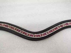 Designer Gorgeous 3 Row Pink Crystal Horse Leather Browband For Bridle.