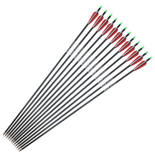 12PCS 28″ Carbon Arrows 2.95″ Vane Spine 500 Compound Recurve Bows Rage Hunting