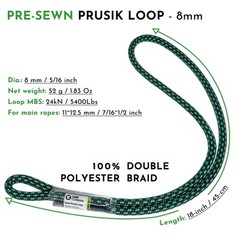 Lazo Prusik De 8 Mm (5/16″) Precosido 18 Pulgadas