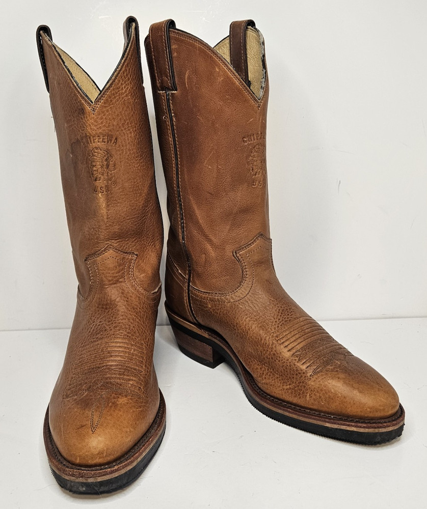 Vibram Chippewa Men’s Leather Western Cowboy Boots Brown Size 8.5 D 21008.