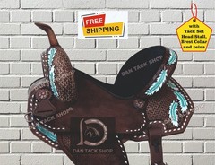 Western Barrel Leather Horse Racing Saddle with Tack Set Free shipping