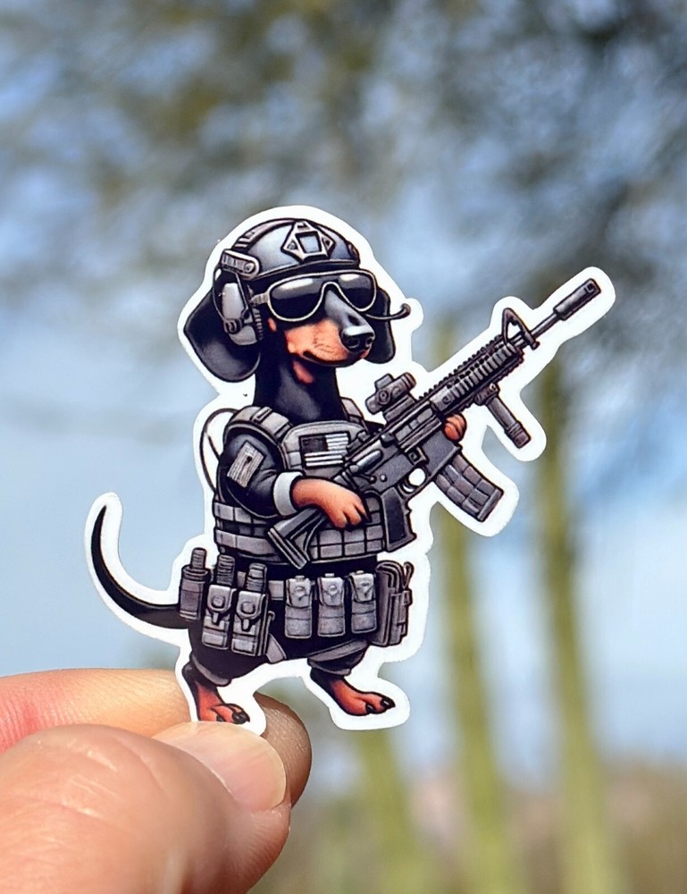 2″ Tactical Dachshund Sticker, Decal, Military, Dog, Police, Sunglasses, Work