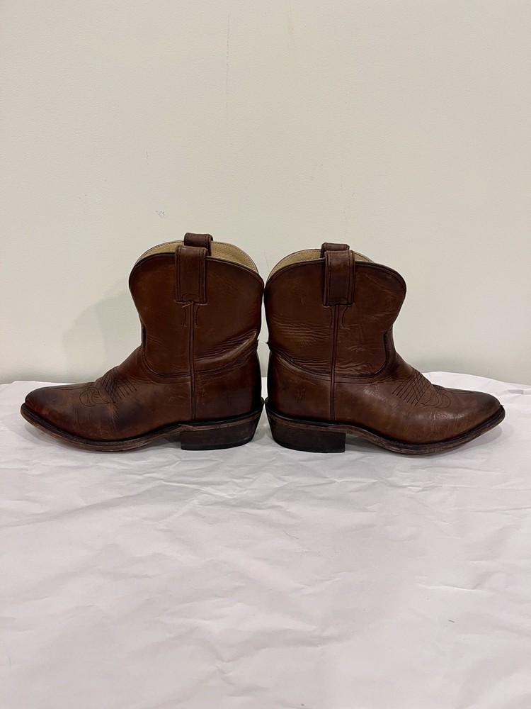 Womens Frye Billy Short Cognac Distressed Rugged Leather Cowboy Boots Sz 7 1/2 B