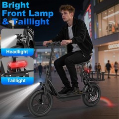 Adults Electric Scooter with Seat,Dual Suspension,500W motor 22MPH 27Miles Range