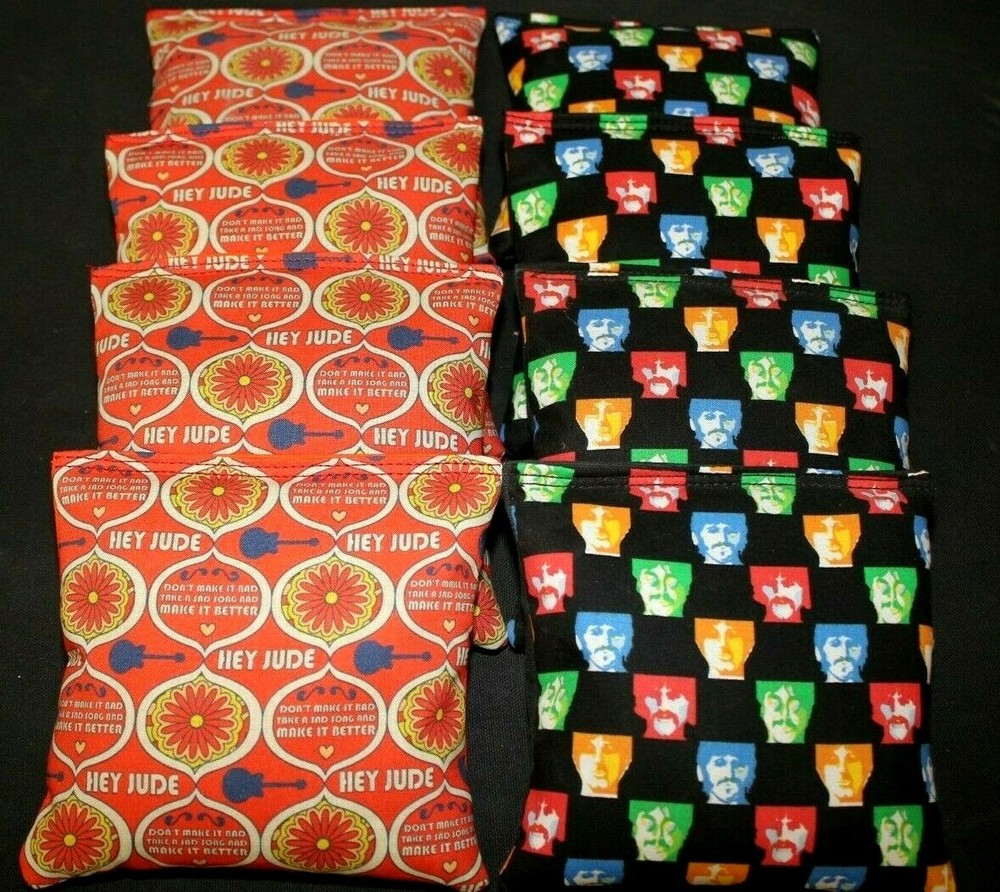 BEATLES Cornhole Bean Bags 8 ACA Regulation Party Game Rock & Roll Guitar