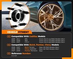 2PCS Front and Rear Wheel Bearing Hub Assembly Fits for Cadillac CTS 04-07 SR…