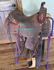 R Bar B Ranch Cutter Saddle 16.5″ Leather Tooled Western Roping Show All Around