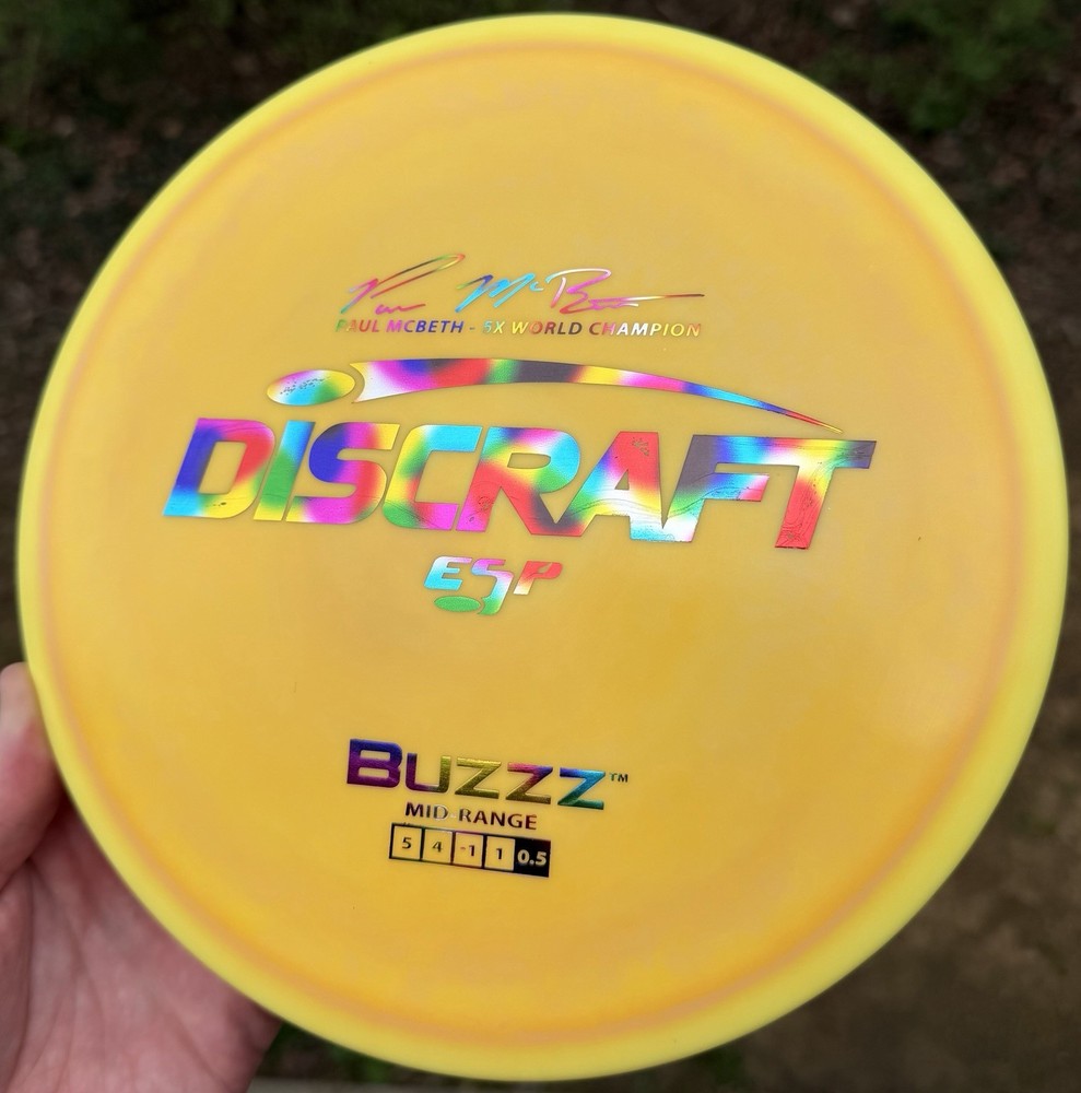 Discraft Paul McBeth 5x ESP Buzzz, yellow,orange,jelly bean foil.