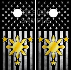 Philippines American Flag Black Cornhole Wrap Bag Toss Skin Decal Sticker