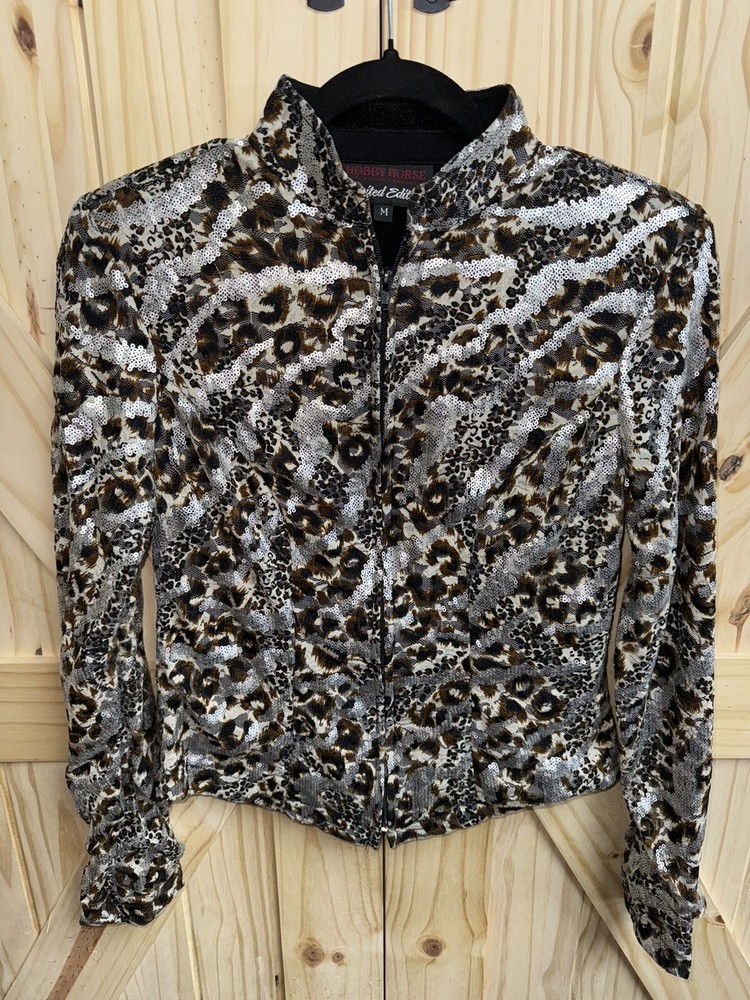 hobby horse animal print and sequins limited edition zip up jacket size medium